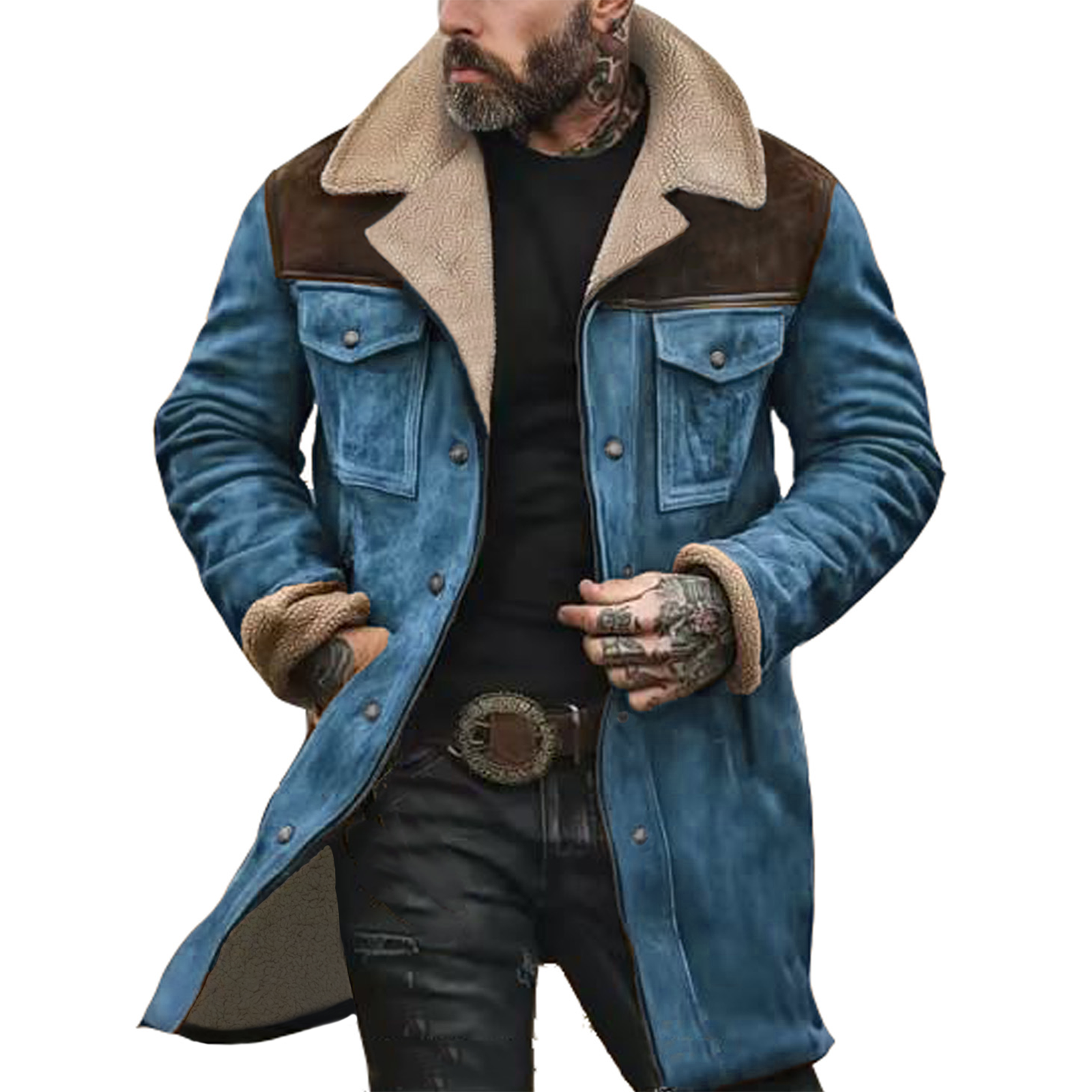 JGNGSHN Men's Suede Jacket Plush Reversed Collar Vintage