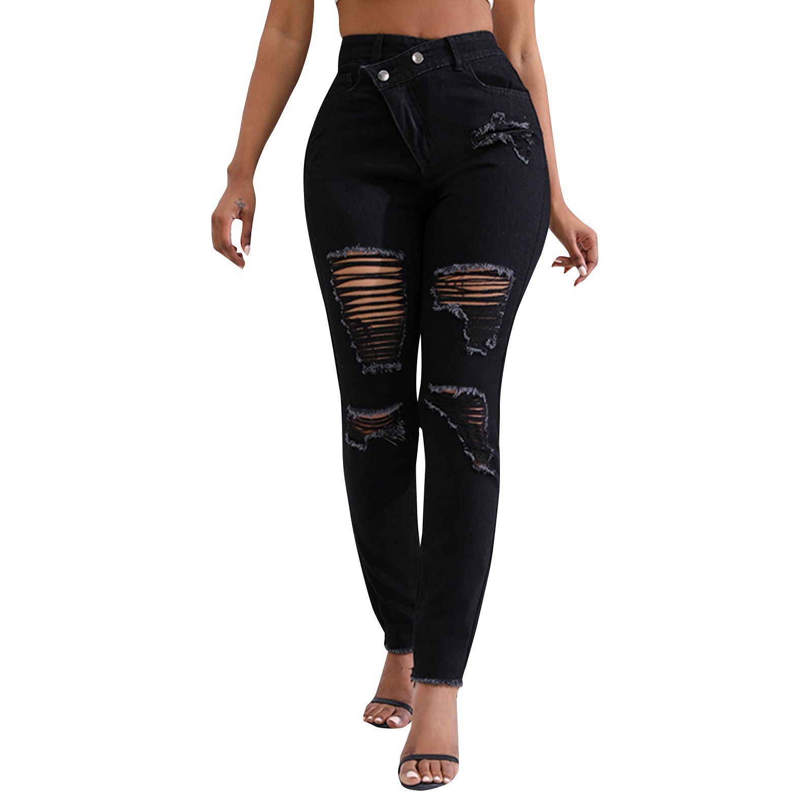 Elastic Jeans Women's High Waist Ripped Skinny Pants